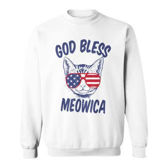 God Bless Meowica Funny Fourth Of July Cat V2 Sweatshirt - Seseable