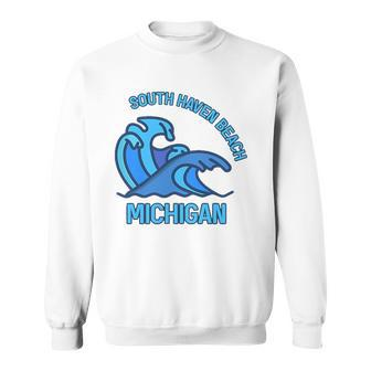Graphic South Haven Beach Michigan Pocket Wave Souvenir Sweatshirt - Thegiftio UK