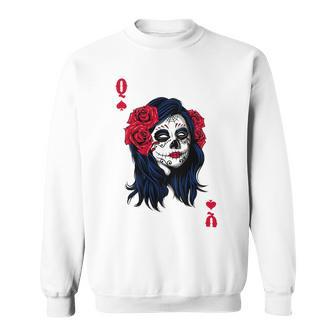 Halloween Sugar Skull With Red Floral Halloween Gift By Mesa Cute Sweatshirt | Favorety