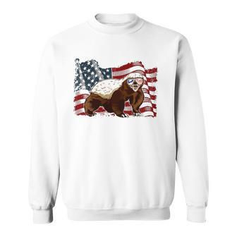 Honey Badger American Flag 4Th July Animals Men Women Kids Sweatshirt | Mazezy