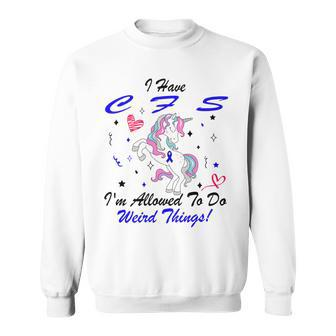 I Have Chronic Fatigue Syndrome Cfs Im Allowed To Do Weird Things Unicorn Blue Ribbon Chronic Fatigue Syndrome Support Cfs Awareness Sweatshirt - Monsterry UK