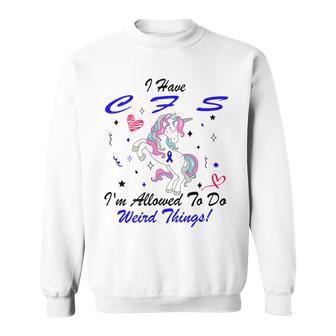 I Have Chronic Fatigue Syndrome Cfs Im Allowed To Do Weird Things Unicorn Blue Ribbon Chronic Fatigue Syndrome Support Cfs Awareness Sweatshirt | Favorety