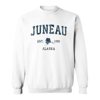 Juneau Alaska Ak Vintage Sports Design Navy Print Sweatshirt | Mazezy