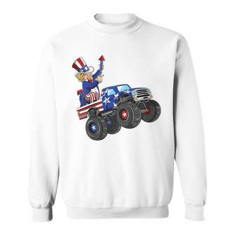Kids 4Th Of July Uncle Sam Monster Truck Fireworks Toddler Boys Sweatshirt - Seseable