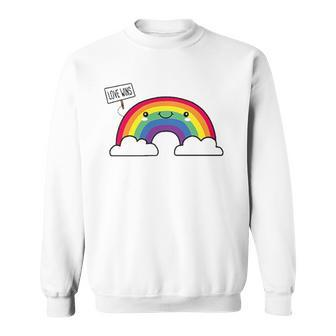 Love Wins Lgbt Kawaii Cute Anime Rainbow Flag Pocket Design Sweatshirt | Mazezy