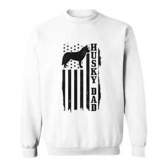 Mens Husky Dad Vintage American Flag Patriotic Husky Dog Sweatshirt | Mazezy