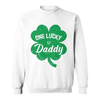 Mens One Lucky Daddy Shamrock Four Leaf Clover St Patricks Day Sweatshirt | Mazezy