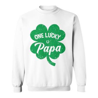 Mens One Lucky Papa Shamrock Four Leaf Clover St Patricks Day Mom Sweatshirt | Mazezy