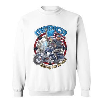 Merica Funny 4Th Of July Washington Lincoln Biker Gift Sweatshirt - Thegiftio UK