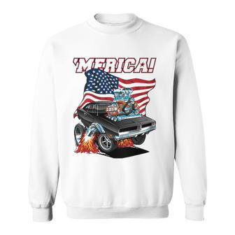 Merica Patriotic Classic Hot Rod Muscle Car Usa Flag Sweatshirt - Thegiftio UK