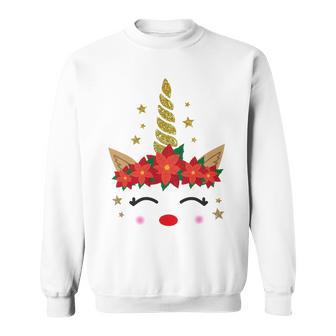 New Christmas Unicorn Face Santicorn Poinsettia Crown Cute Sweatshirt | Favorety UK