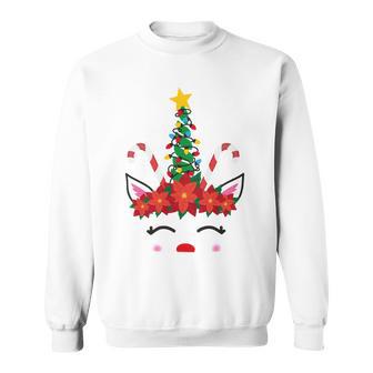 New Christmas Unicorn Face Santicorn Poinsettia Crown Cute V2 Sweatshirt | Favorety CA