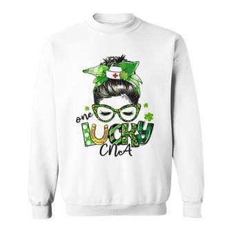 One Lucky Cna Messy Bun Shamrocks St Patricks Day Sweatshirt | Favorety CA