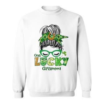 One Lucky Grammy Messy Bun Leopard St Patricks Day Sweatshirt | Favorety