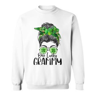 One Lucky Grammy Messy Bun Lucky Shamrock St Patricks Day Sweatshirt | Favorety UK