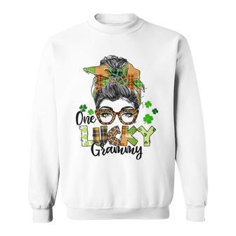 One Lucky Grammy Shamrock Plaid Leopard St Patricks Day Sweatshirt | Favorety AU