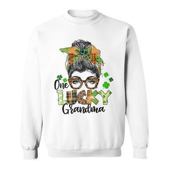 One Lucky Grandma Shamrock Plaid Leopard St Patricks Day Sweatshirt | Favorety UK