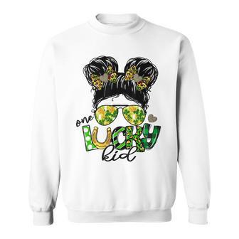 One Lucky Kid Messy Bun Shamrock St Patricks Day Sweatshirt | Favorety UK