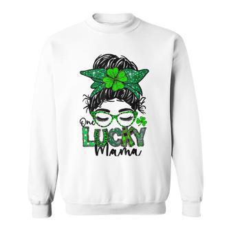 One Lucky Mama Messy Bun Shamrock St Patricks Day Sweatshirt | Favorety CA