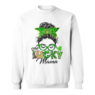 One Lucky Mama St Patricks Day Irish Shamrock Messy Bun Mom Sweatshirt | Favorety UK