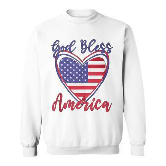 Patriotic 4Th Of July Heart For Women Cute God Bless America Sweatshirt - Seseable