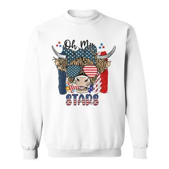 Patriotic Oh My Stars Highland Cow With 4Th July Sweatshirt - Seseable