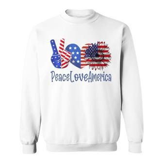 Peace Love America 4Th July Patriotic Sunflower Heart Sign V3 Sweatshirt - Seseable
