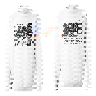 Peace Love America Messy Bun American Flag Funny 4Th Of July Sweatshirt - Seseable