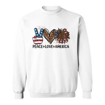 Peace Love America Sunflower Leopard Usa Flag 4Th Of July Sweatshirt | Mazezy