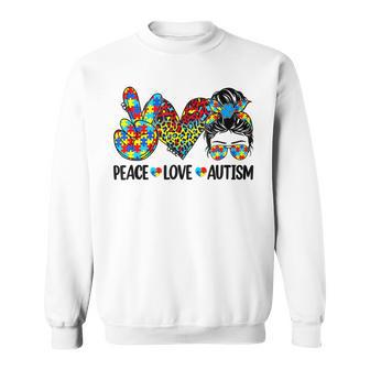 Peace Love Autism Mom Life Messy Bun Blue Autism Awareness Sweatshirt | Favorety CA