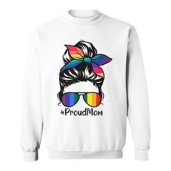 Proud Mom Gay Pride Messy Bun Rainbow Womens Lgbtq Pride Sweatshirt - Thegiftio UK