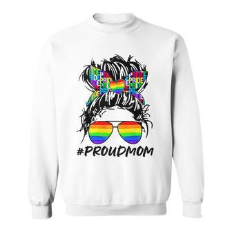 Proud Mom Lgbt Gay Pride Messy Bun Rainbow Lgbtq Sweatshirt | Mazezy