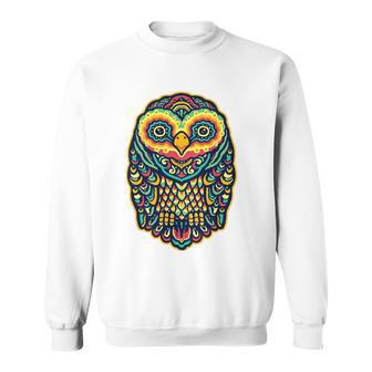 Psychedelic Owl Art Trippy Colors Colorful Rave Party Bird Sweatshirt | Mazezy