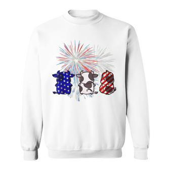 Red White Blue Cow Fireworks Patriotic 4Th Of July Sweatshirt - Seseable