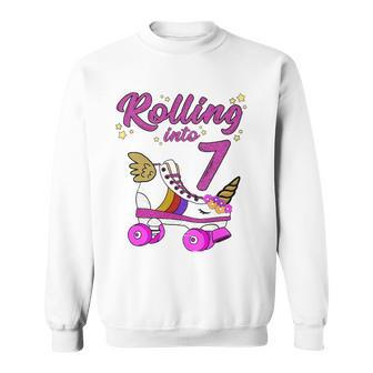 Rolling Into 7Th Birthday Unicorn Roller Skate Party Sweatshirt | Mazezy UK