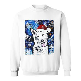 White German Shepherd Santa Starry Night Dog Christmas Sweatshirt | Mazezy