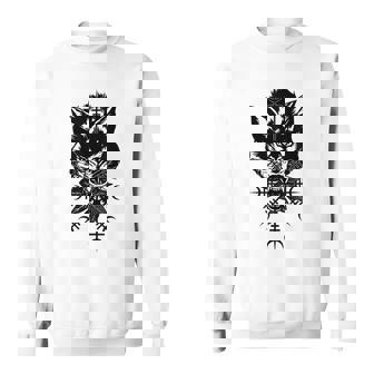 Wolf Head Nordic Rune Circle And Viking Symbols Sweatshirt - Thegiftio