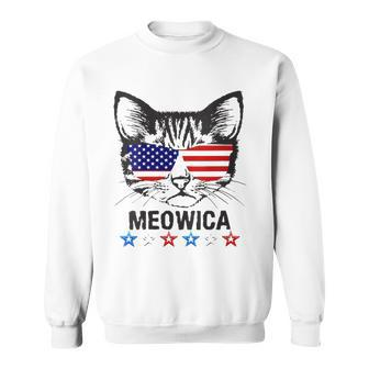 Womens 4Th Of July American Flag Cat Meowica V-Neck Sweatshirt | Mazezy