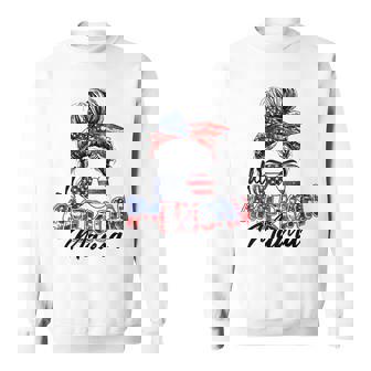 Womens All American Mama American Flag 4Th Of July Patriotic Sweatshirt - Seseable