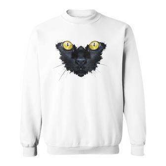 Womens Black Cat Yellow Eyes Kitty Kitten Cat Face Sweatshirt | Mazezy