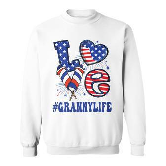 Womens Granny Love Usa Flag Grandma 4Th Of July Family Matching Sweatshirt - Seseable