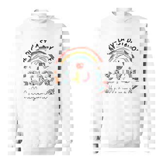 Womens Happy Last Day Of School Leopard Rainbow Hello Summer Sweatshirt | Mazezy