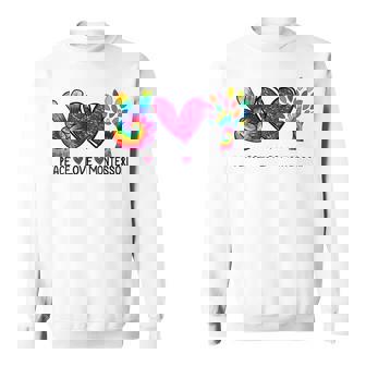 Womens Peace Love Montessori Daycare Teacher Appreciation Tie Dye Sweatshirt - Thegiftio
