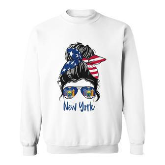 New York Girl New York Flag State Girlfriend Messy Bun Sweatshirt - Monsterry