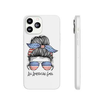 All American Girl Messy Bun American Flag 4Th Of July Phonecase iPhone - Seseable