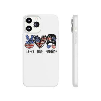 Peace Love America Messy Bun American Flag Funny 4Th Of July Phonecase iPhone - Seseable