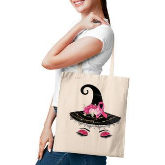 Breast Cancer Witch Hat Pink Ribbon Flower Awareness Month Tote Bag | Mazezy UK