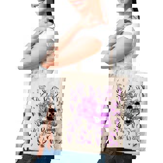 Purple Skull Flower Cool Floral Scary Halloween Gothic Theme Tote Bag | Mazezy