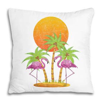 Sunset Palm Trees Summer Vacation Flamingo Tropical Summer  Pillow