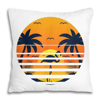 Retro Beach Sunset Palm Trees Flamingo Tropical Summer  Pillow